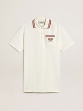 Golden Goose Women's Oasis polo dress in white perforated jersey with burgundy stripes