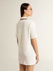 Golden Goose Women's Oasis polo dress in white perforated jersey with burgundy stripes