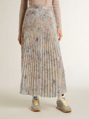 Golden Goose Women's long pleated skirt with multicolor floral sequin print