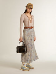 Golden Goose Women's long pleated skirt with multicolor floral sequin print