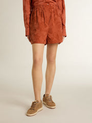 Golden Goose Women's shorts in brick-red jacquard with marine floral pattern