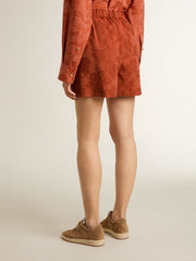 Golden Goose Women's shorts in brick-red jacquard with marine floral pattern