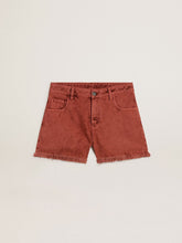 Golden Goose Women's shorts in brick-red denim with Golden Mediterraneo embroidery