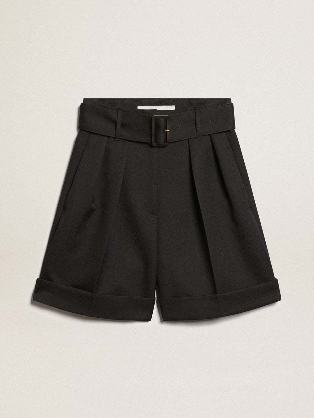 Golden Goose Women's shorts in black wool gabardine with waist belt