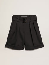 Golden Goose Women's shorts in black wool gabardine with waist belt