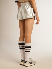 Golden Goose Women’s running shorts in silver fabric