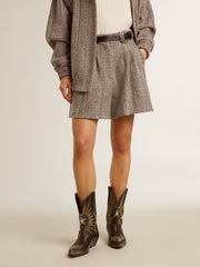Golden Goose Women’s ecru brown shorts in herringbone wool
