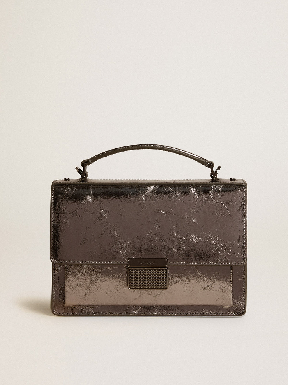 Golden Goose Venezia Bag in anthracite-gray metallic leather with black details