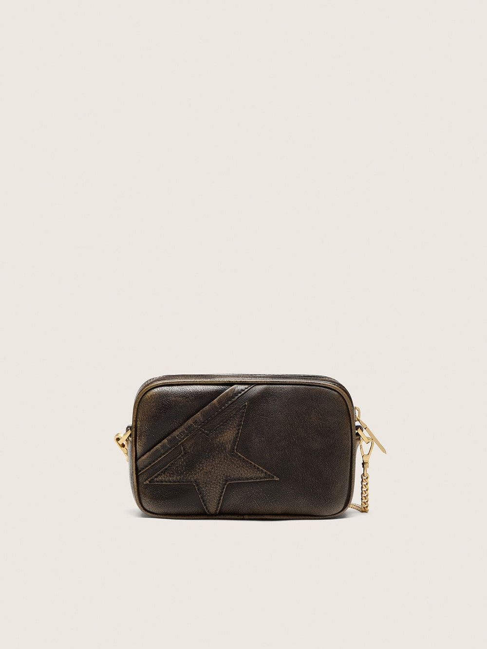 Golden Goose Mini Star Bag in distressed dark-brown leather with tone-on-tone star