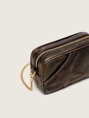 Golden Goose Mini Star Bag in distressed dark-brown leather with tone-on-tone star