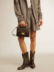 Golden Goose Venezia Bag in black distressed leather with gold details