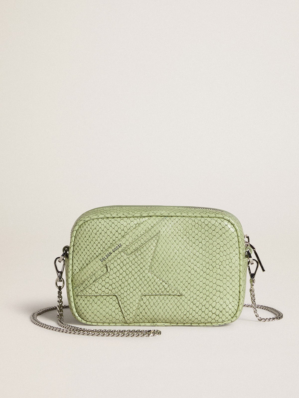 Golden Goose Mini Star Bag in light green snake-print leather