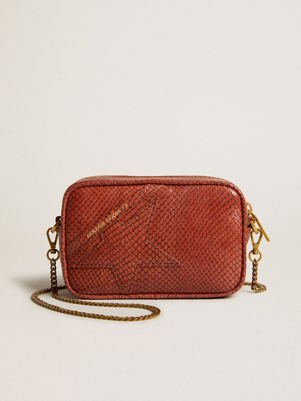 Golden Goose Mini Star Bag in rust-colored snake-print leather