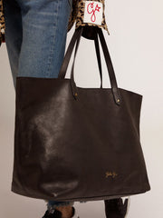 Golden Goose Pasadena Bag in black hammered leather with gold logo on the front