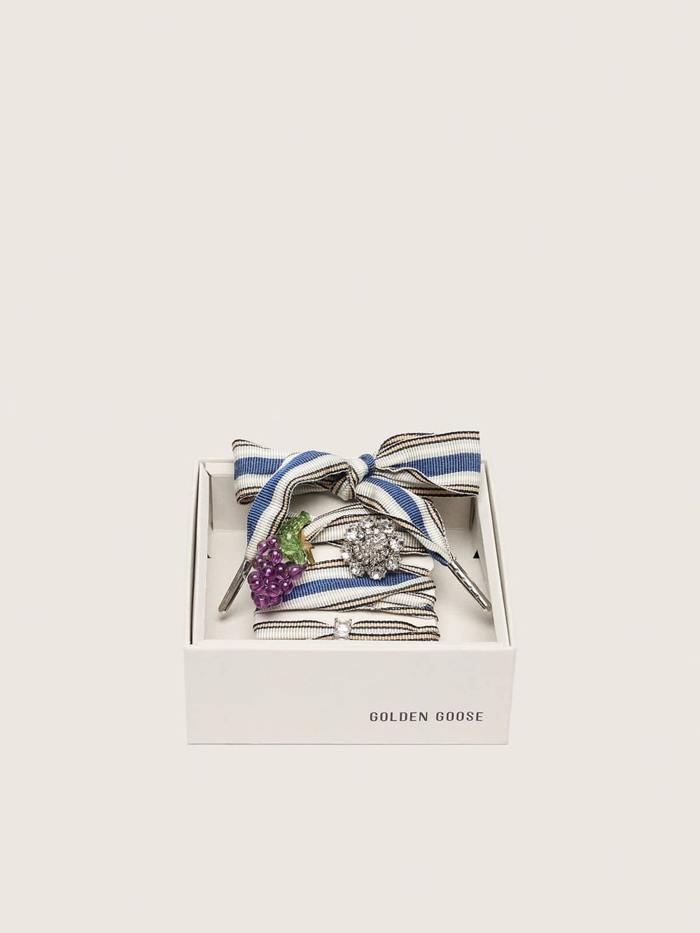 Golden Goose Skins striped laces with grape and crystal charms