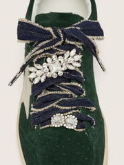 Golden Goose Skins denim blue laces embellished with beige trim and two charms