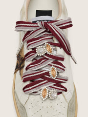 Golden Goose Skins white and burgundy striped laces embellished with charms