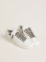 Golden Goose Laces with gray and black animal print with contrasting gold stars