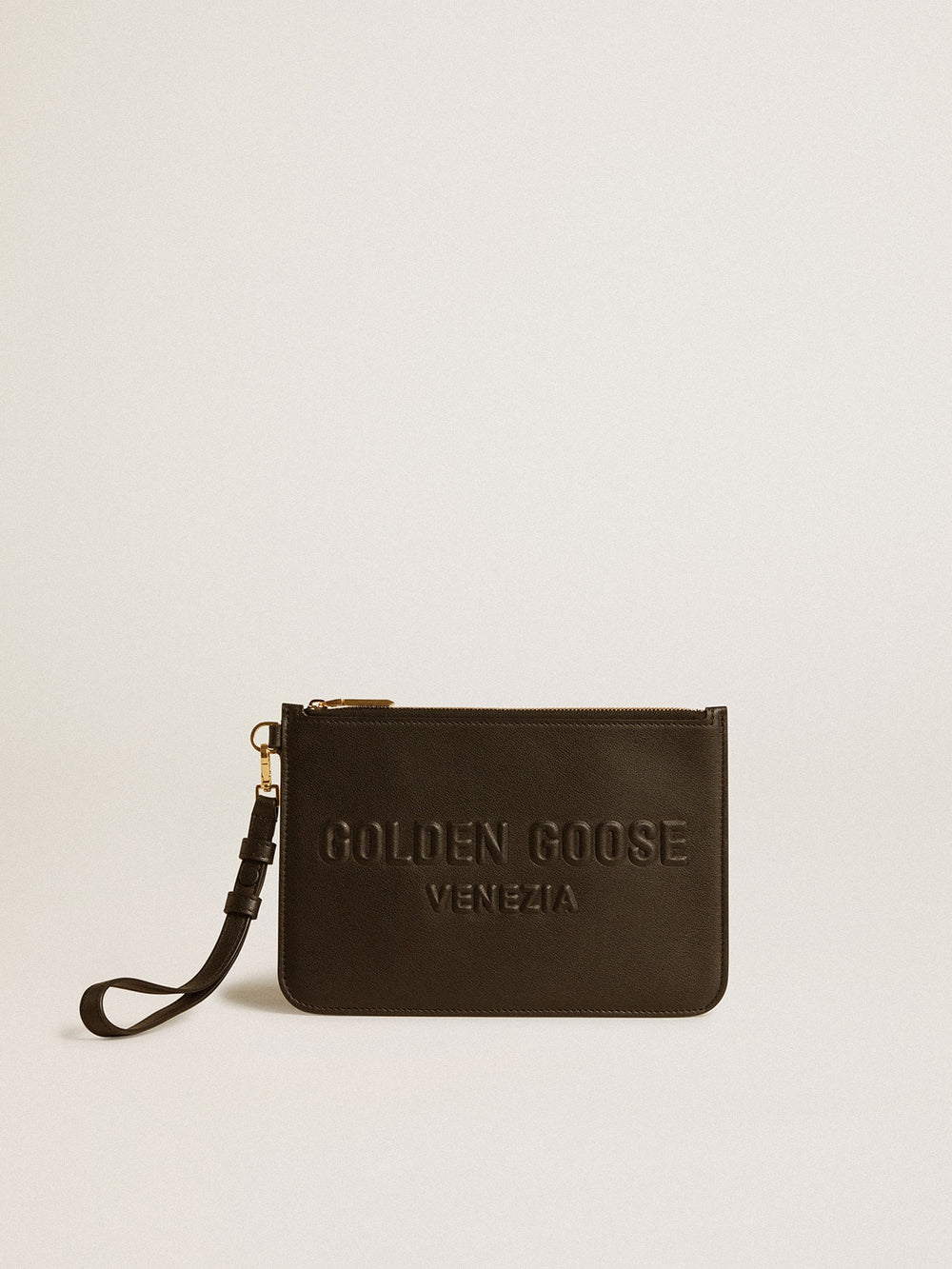 Golden Goose Pouch in black leather with raised logo