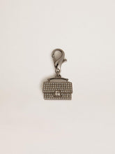 Golden Goose Purse-shaped charm in silver-colored brass with crystals