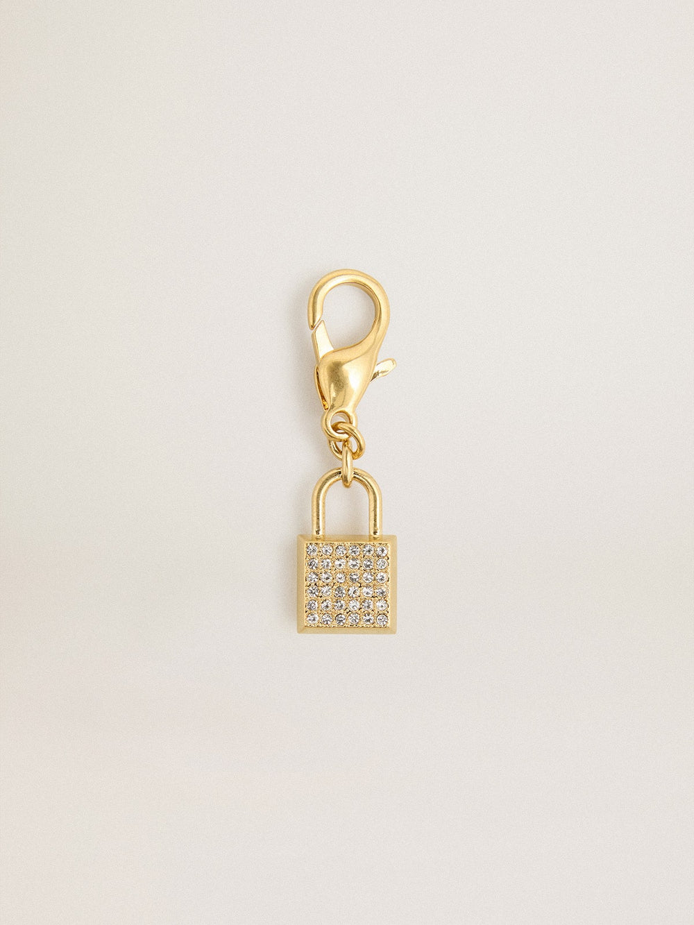 Golden Goose Lock-shaped charm in gold-colored brass with crystals