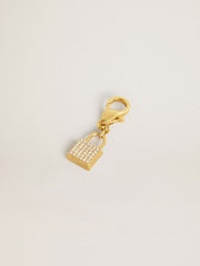 Golden Goose Lock-shaped charm in gold-colored brass with crystals