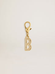 Golden Goose Letter B charm in gold-colored brass with crystals