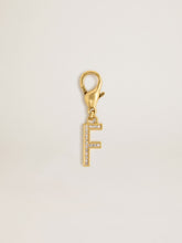 Golden Goose Letter F charm in gold-colored brass with crystals