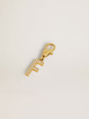 Golden Goose Letter F charm in gold-colored brass with crystals