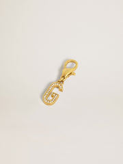 Golden Goose Letter G charm in gold-colored brass with crystals