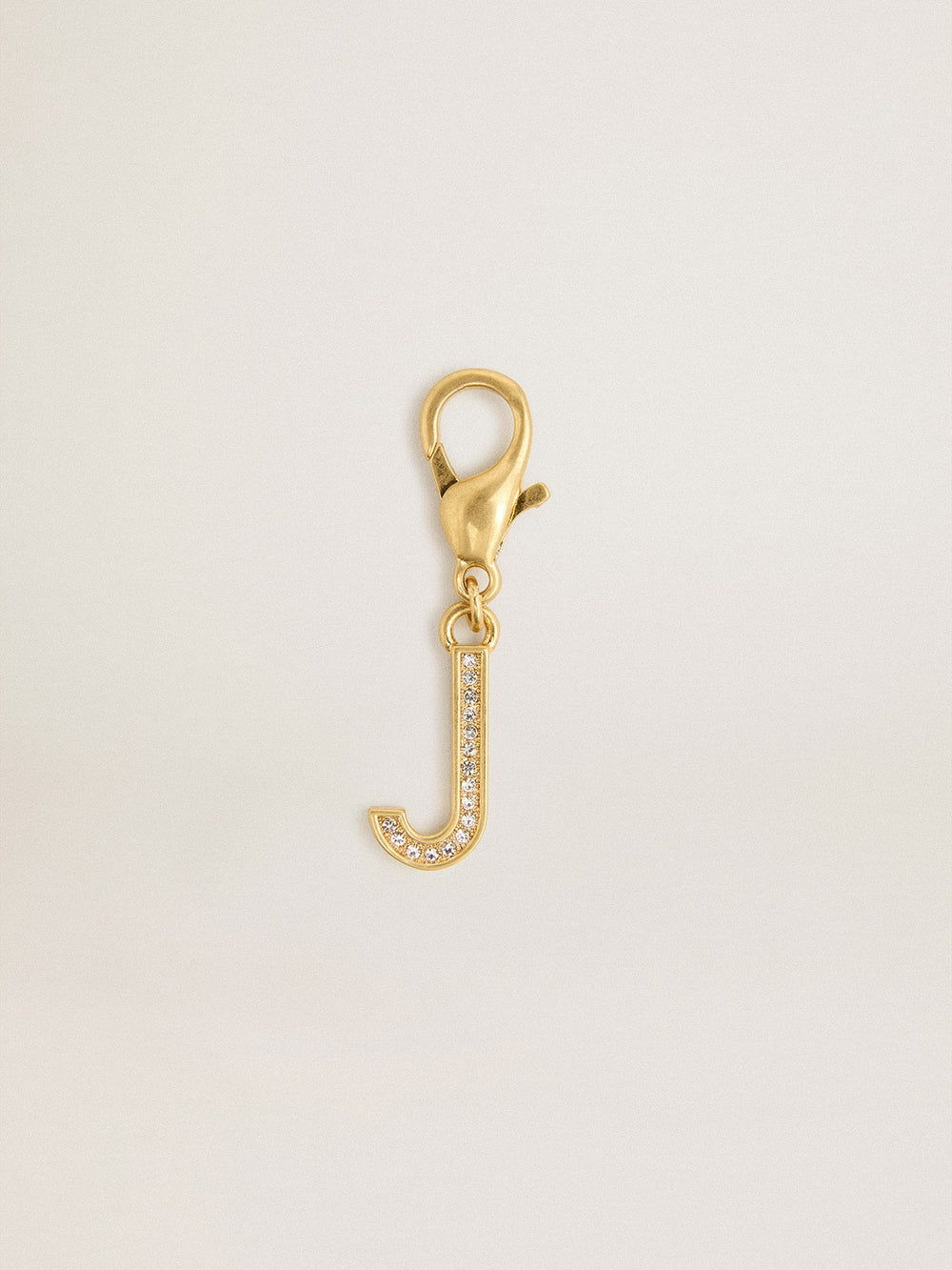 Golden Goose Letter J charm in gold-colored brass with crystals
