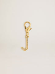 Golden Goose Letter J charm in gold-colored brass with crystals