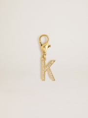 Golden Goose Letter K charm in gold-colored brass with crystals