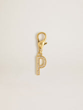 Golden Goose Letter P charm in gold-colored brass with crystals