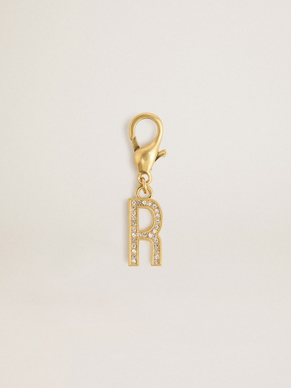 Golden Goose Letter R charm in gold-colored brass with crystals