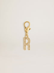 Golden Goose Letter R charm in gold-colored brass with crystals