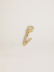 Golden Goose Letter V charm in gold-colored brass with crystals