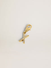 Golden Goose Letter X charm in gold-colored brass with crystals