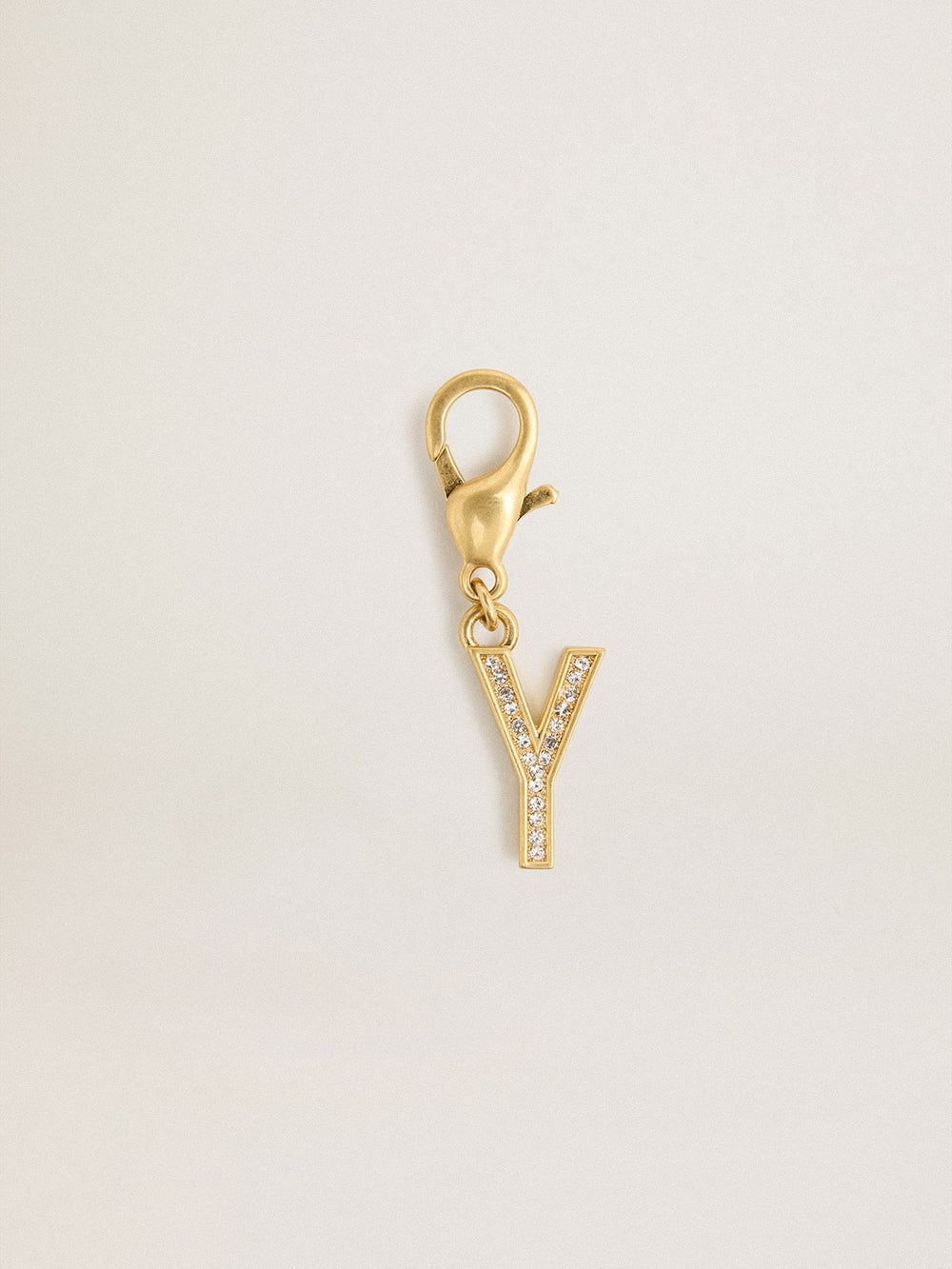 Golden Goose Letter Y charm in gold-colored brass with crystals