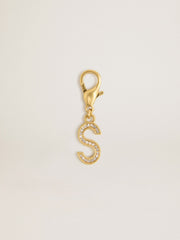 Golden Goose Letter S charm in gold-colored brass with crystals