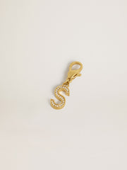 Golden Goose Letter S charm in gold-colored brass with crystals