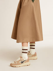Golden Goose Worn-white socks with distressed details and brown stripes