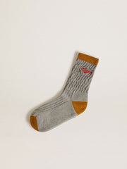 Golden Goose Gray ribbed socks with orange details and red logo