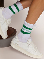 Golden Goose Cotton socks with distressed finishes, green stripes and logo