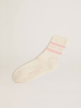 Golden Goose Distressed-finish white socks with baby-pink logo and stripes