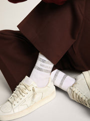 Golden Goose Unisex socks in white cotton with decorative crystals