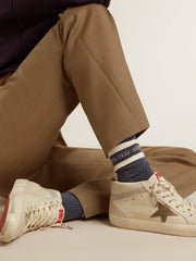 Golden Goose Blue socks with contrasting white stripes and white logo