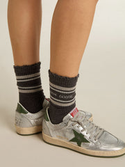 Golden Goose Dark grey socks with distressed details and cream and worn-white stripes