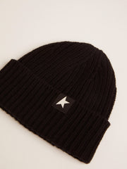 Golden Goose Black wool beanie with white star