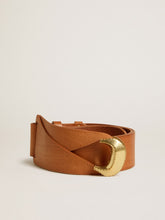Golden Goose Brown leather belt with semi-circular gold buckle
